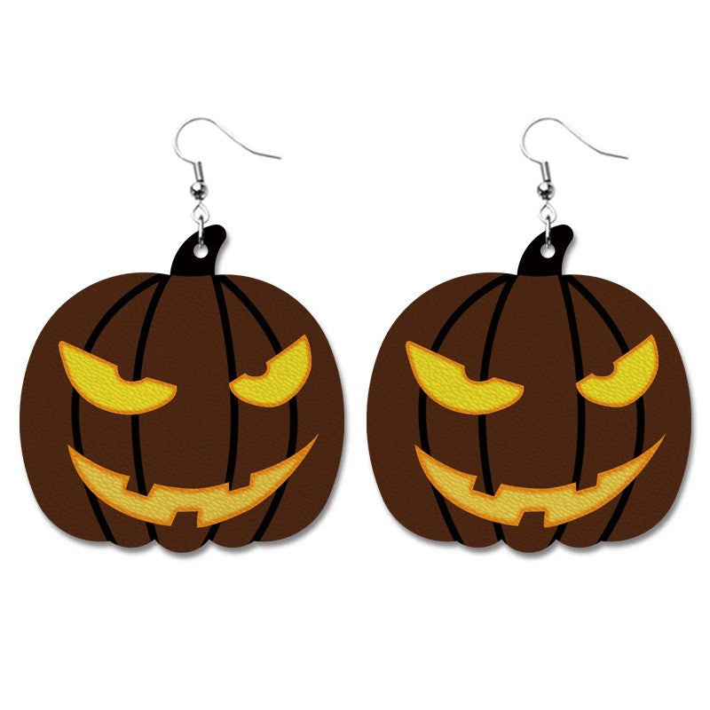 Wholesale 2 Pairs/pack Pumpkin Collection Halloween Leather Earrings